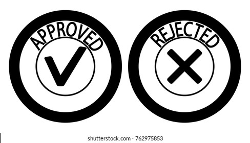 Stamp approved and rejected simple silhouette. Stamp label black round with text. Vector illustration