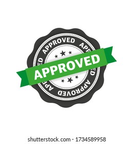 Stamp with approved text of flat style isolated on white background. Vector illustration.