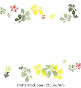 Stamp of asymmetric maple leaf, isolated on white background. Natural ink imprint of autumn leaf with streaks and texture. Vector illustration