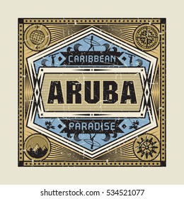 Stamp, badge or vintage emblem with text Aruba, Caribbean Paradise, vector illustration