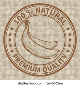 Stamp with the banana and the text 100% natural, premium quality