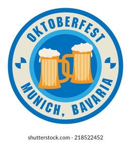 Stamp with beer mugs and the text Oktoberfest written inside the stamp, vector illustration