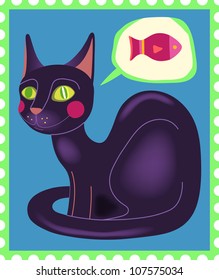 stamp with black cat