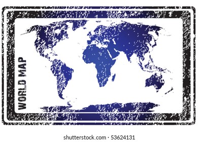 Stamp with blue world map