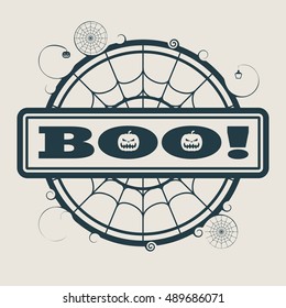 Stamp with Boo text and spider net. Round shape