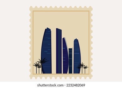 stamp of the capital of UAE Abu Dhabi towers