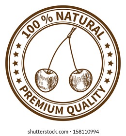 Stamp with the cherry and the text 100% natural, premium quality