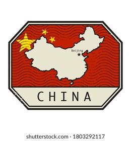 Stamp with the China map and flag inside the stamp, vector illustration