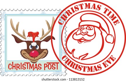 stamp christmas - santa and reindeer