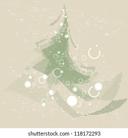 Stamp Christmas tree on retro wall