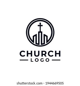 Briefmarkenlogo-Design-Vektorgrafik mit Stadtbau für moderne Kommunen