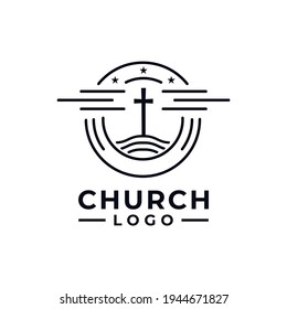 stamp church logo design vector for community with circle concept idea