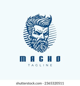 Stamp Circle Character Hairstyle Men Logo Design Vector Illustration Template Idea