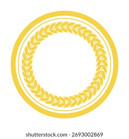 Stamp with circle wheat wreath inside. Branding, packaging, food products emblem, celebration, harvest, winner, award concept. Flat vector illustration. Isolated on white. 