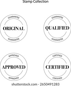 Coleção de selos, incluindo selos originais, qualificados, aprovados e certificados.