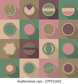 Stamp collection. Set of templates of round labels in bright colors      