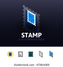 Stamp color icon, vector symbol in flat, outline and isometric style isolated on blur background