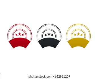 Stamp design. Blank stamps with label and stars on white background. Isolated vector illustration.
