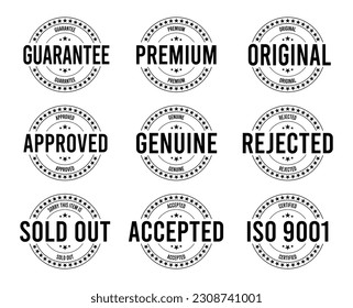 Stamp design set - premium quality, guaranteed, approved, sold out,iso 9001, accepted, genuine, original.	