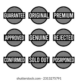 Stamp design set - premium quality, guaranteed, approved, sold out, postponed, confirmed, genuine, original.