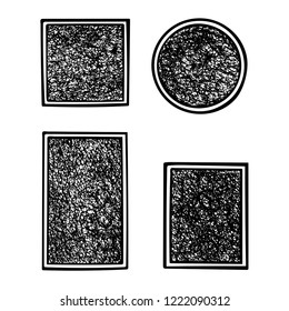 Stamp. Different form labels and badges set. Hand drawn frames and borders.