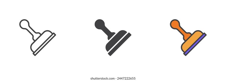 Stamp different style icon set. Line, glyph and filled outline colorful version, outline and filled vector sign. Symbol, logo illustration. Vector graphics