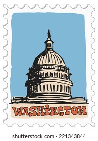 stamp with doodle view of Washington