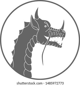 Stamp of a dragon head in profile in a circle
