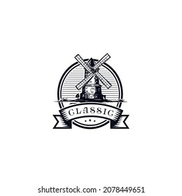 Stamp emblem Label Vintage Retro Rustic for Windmill logo vector design template inspiration idea