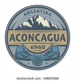 Stamp or emblem with text Aconcagua, Argentina, vector illustration