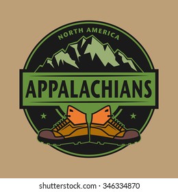 Stamp or emblem with text Appalachian Mountains, North America, vector illustration