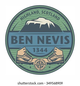 Stamp or emblem with text Ben Nevis, Scotland, vector illustration