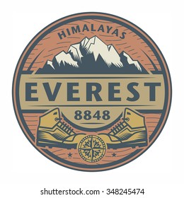Stamp or emblem with text Everest, Himalayas, vector illustration