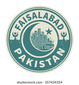 Stamp or emblem with text Faisalabad, Pakistan inside, vector illustration