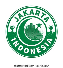 Stamp or emblem with text Jakarta, Indonesia inside, vector illustration