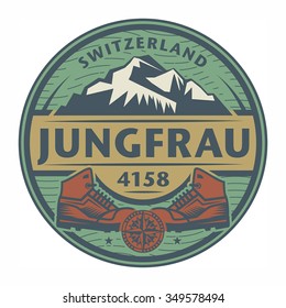 Stamp or emblem with text Jungfrau, Switzerland, vector illustration