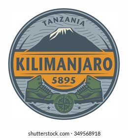 Stamp or emblem with text Kilimanjaro, Tanzania, vector illustration