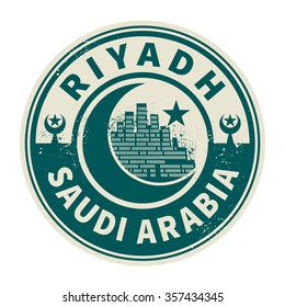 Stamp or emblem with text Riyadh, Saudi Arabia inside, vector illustration