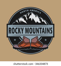 Stamp or emblem with text Rocky Mountains, North America, vector illustration
