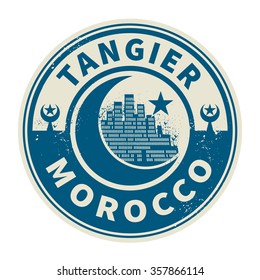 Stamp or emblem with text Tangier, Morocco inside, vector illustration