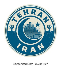 Stamp or emblem with text Tehran, Iran inside, vector illustration