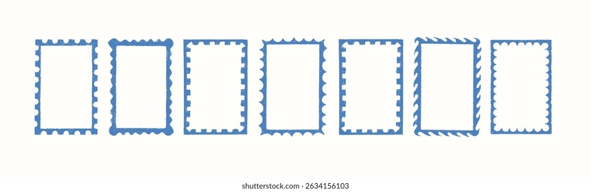 Stamp empty greeting cards with crayon elements on white background. Doodle squiggle frames with chalk ornament for greeting cards, wedding and birthday party. Vector border template in school hand dr