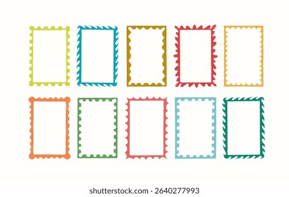 Stamp empty greeting cards with crayon elements on white background. Doodle squiggle frames with chalk ornament for greeting cards, wedding and birthday party. Vector border template in school hand dr