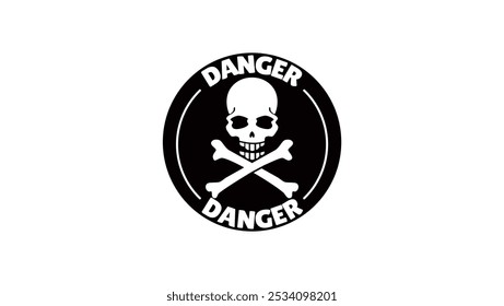 stamp featuring the text 'DANGER' alongside a skull and crossbones, black isolated silhouette