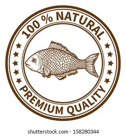 Stamp with the fish and the text 100% natural, premium quality