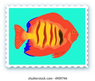 Stamp with fish - Vector