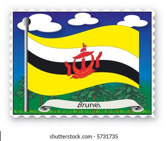 Stamp with flag from Brunei -Vector