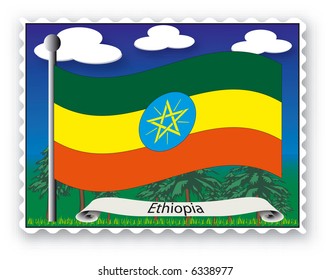 Stamp with flag from Ethiopia -Vector