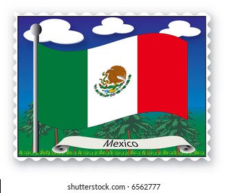 Stamp with flag from Mexico-Vector