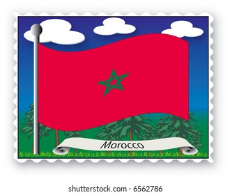 Stamp with flag from Morocco-Vector